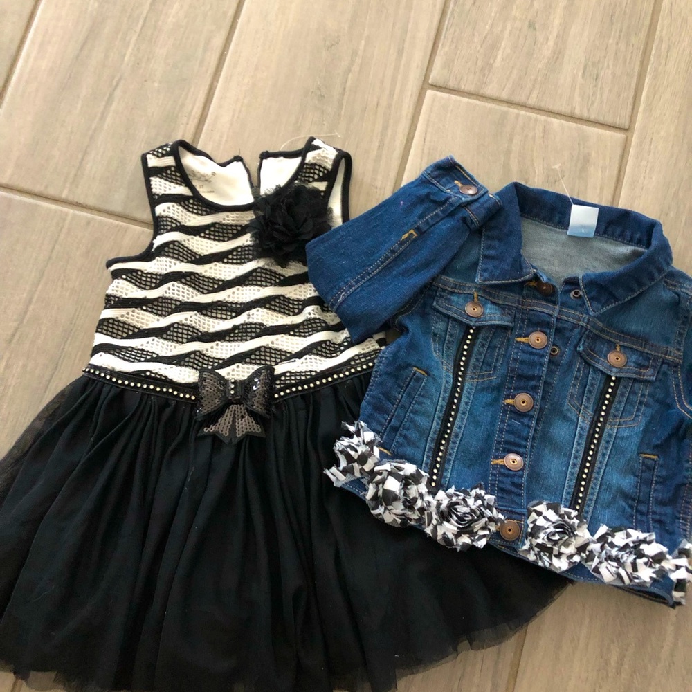 Black and White Dress with Denim Jacket